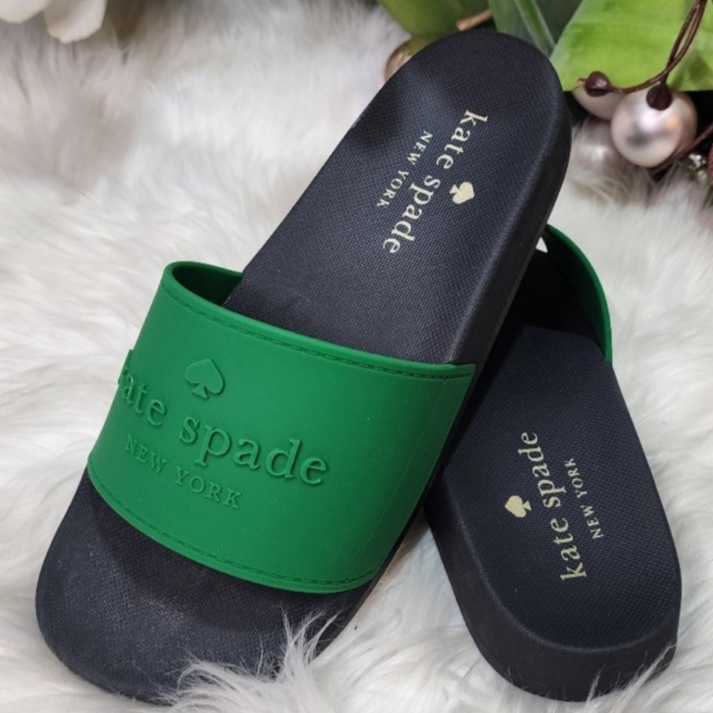 NWT Kate Spade New York Black and Green Women's Slides - Picture 6 of 10